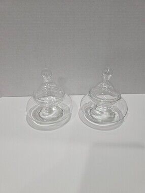 2 Vintage Apothecary Decorator Glass Bowls W/Lids